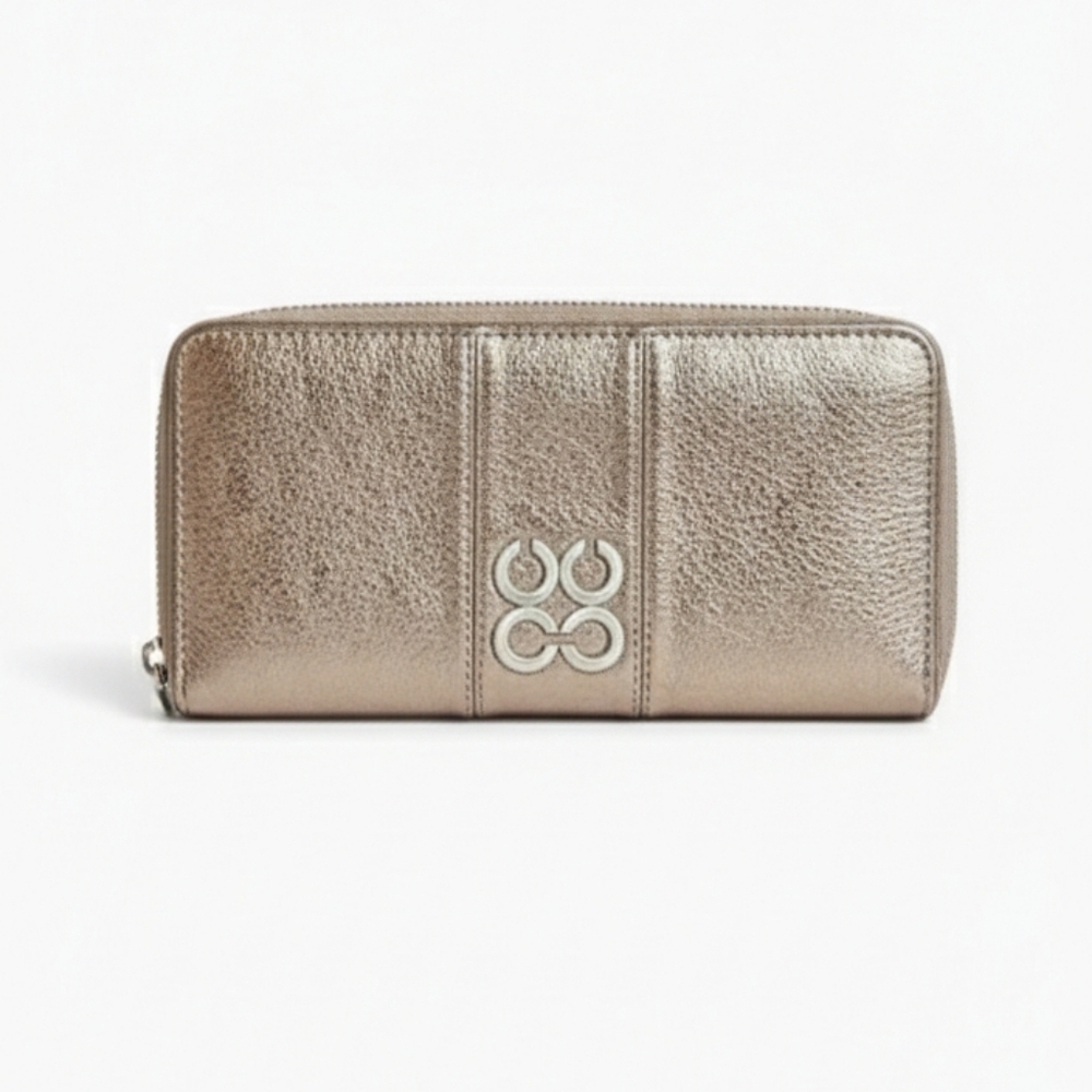 Coach Metalic Gold Silver Zip Around Wallet EUC